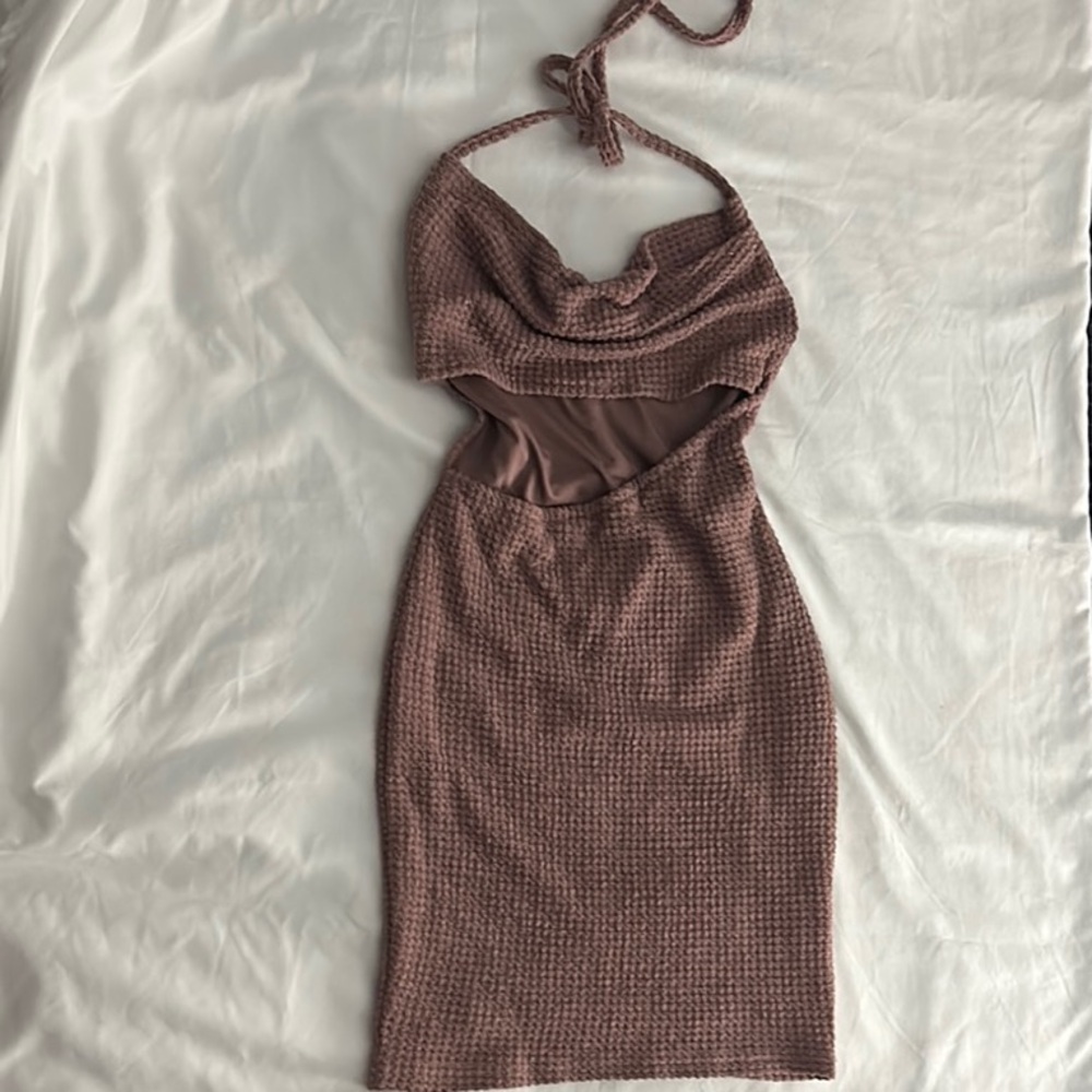 Elegant Halter Neck Dress in Brown